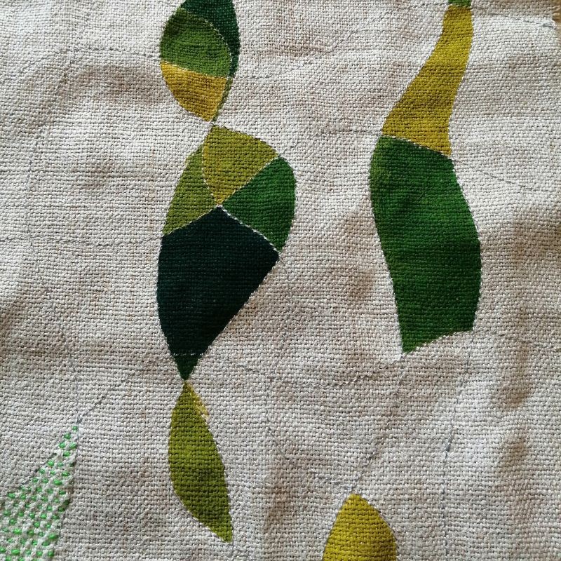 Chemin de Table Brode Main Motif Herbes Aromatiques - Lin 150cm